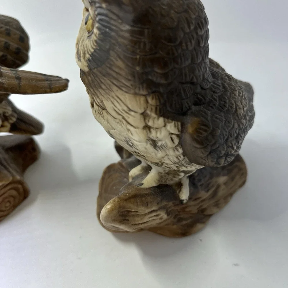 Vintage Homco Porcelain Owl On A Branch Figurines 5 X 4 Inches Set Of 2
